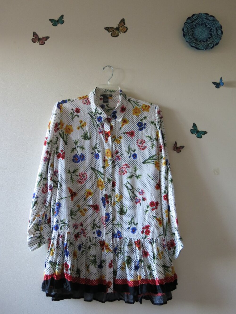Chelsea & Theodore Women's Polka Dots Floral Vintage Style Ruffle Blouse Size 2X